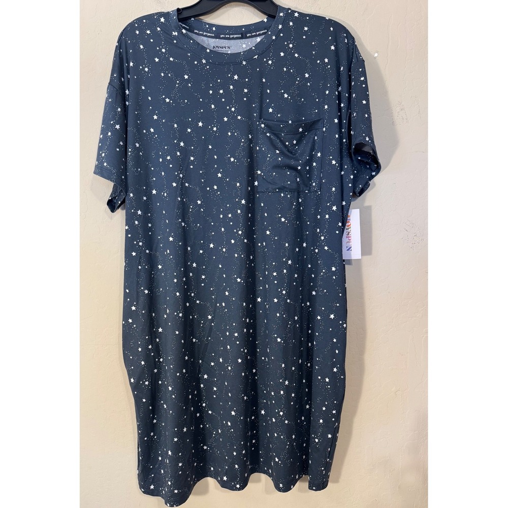 Joyspun Sleep Shirt Women L/XL Stars‎ Celestial Pockets Nightgown Dress NEW